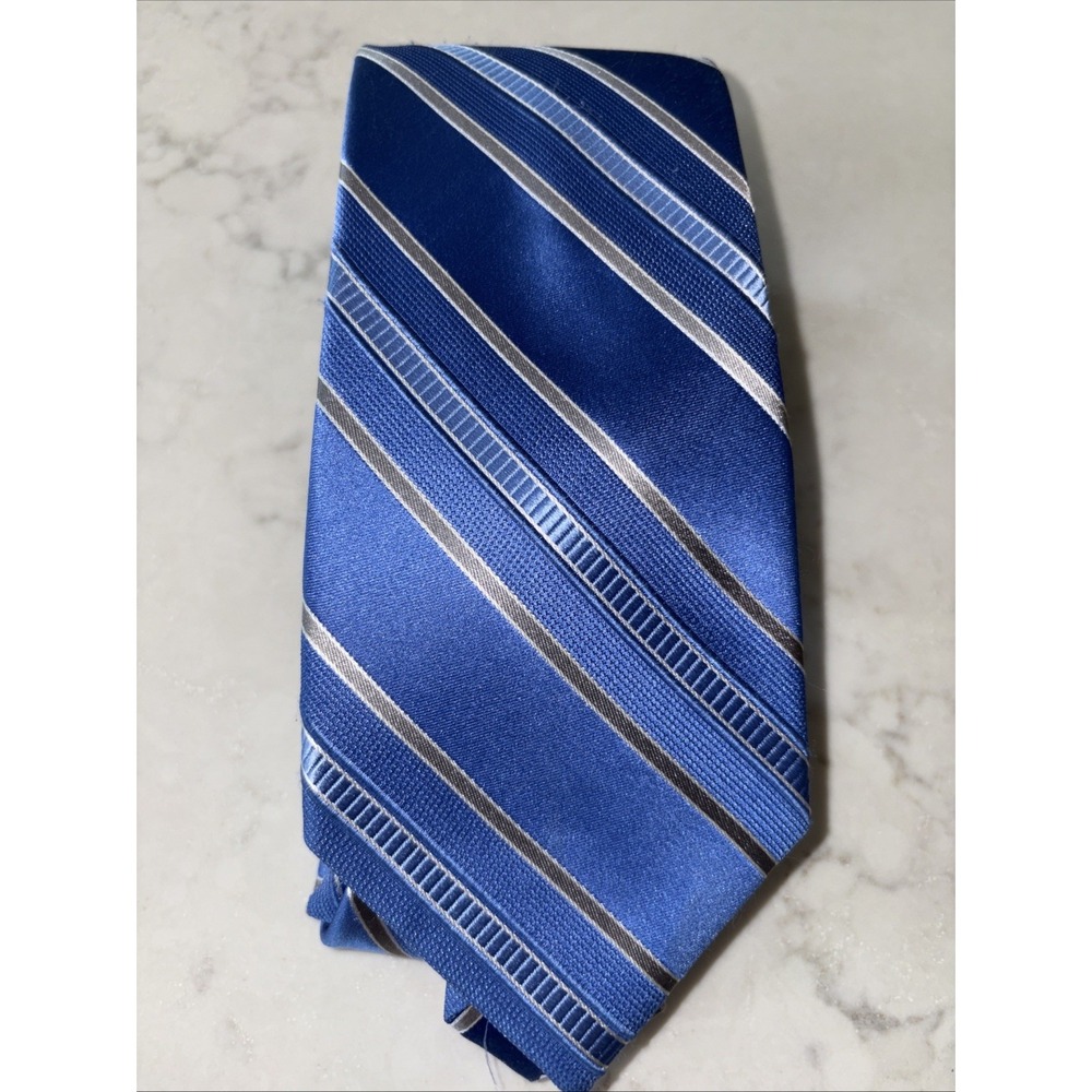 Michael Kors Blue Gray Striped Silk Tie MK
